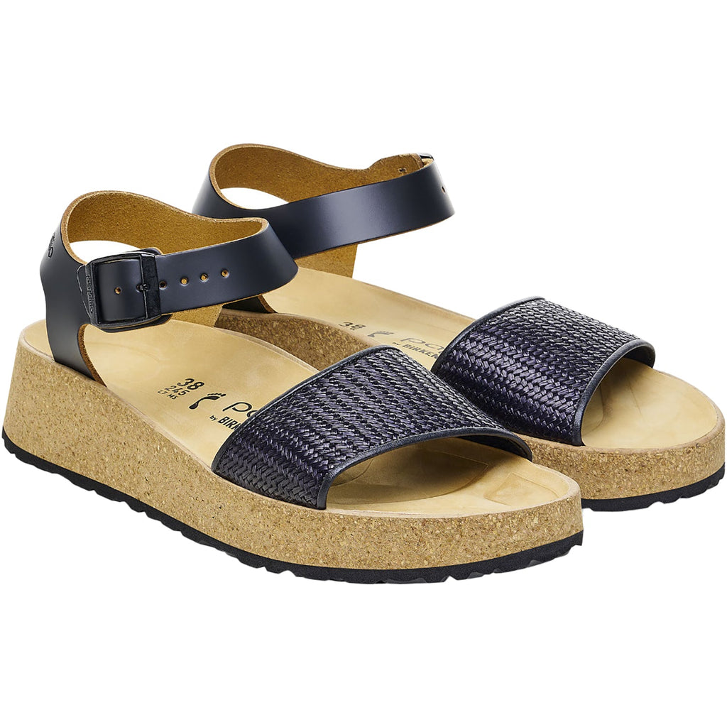 Birkenstock Papillio Glenda Women's Wedge Heel Sandals Black/Raffia Leather