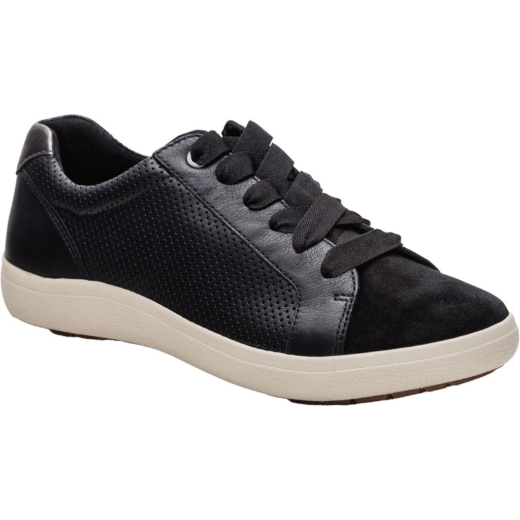 Aetrex Courtney Women's Sporty Lace Up Shoes Black Perf Leather/Suede