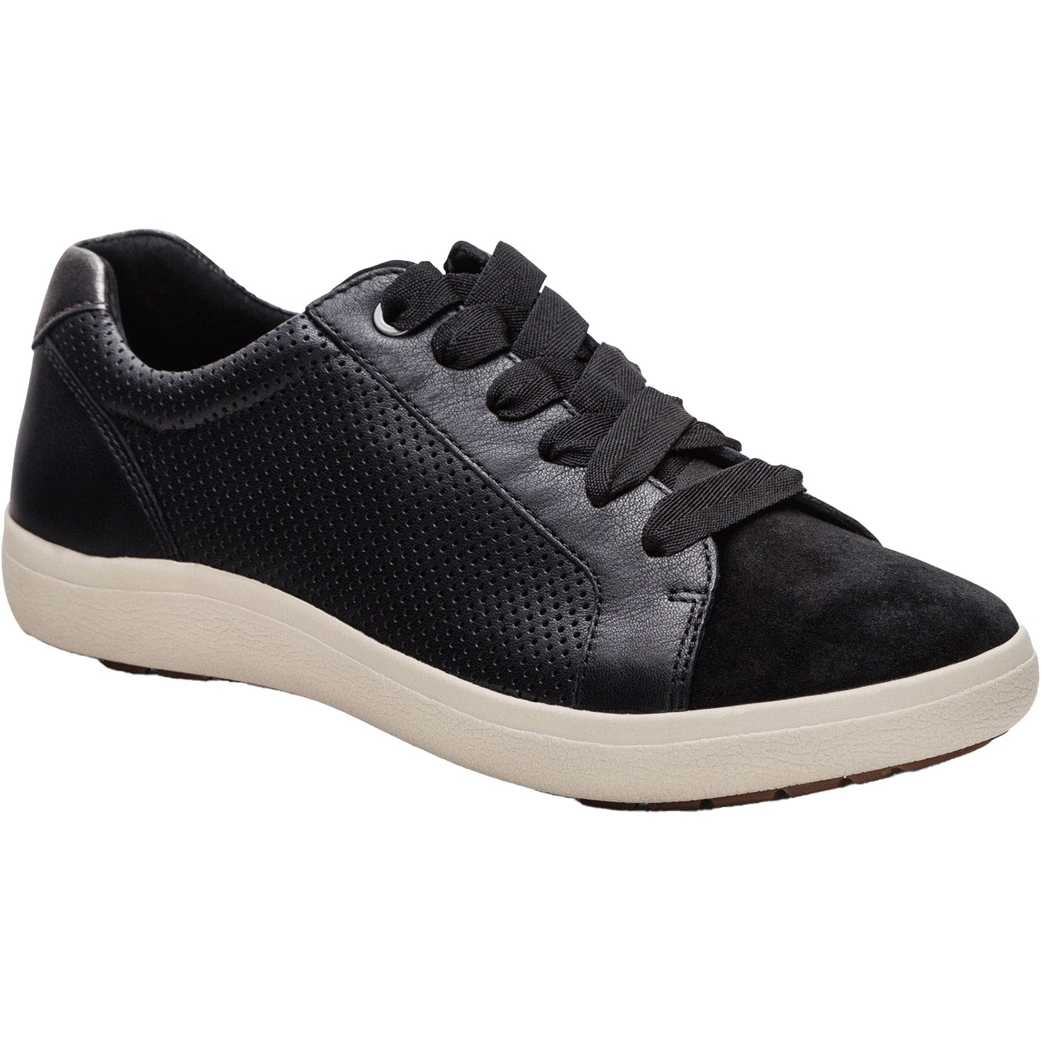 Aetrex Courtney Women's Sporty Lace Up Shoes Black Perf Leather/Suede