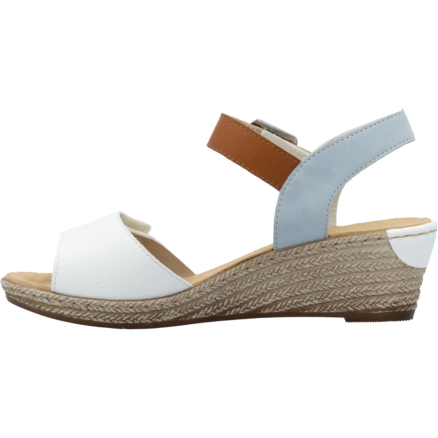 Rieker 62460-80 Fanni 80 Women's Wedge Sandals Weiss/Cayenne/Ciel Synthetic