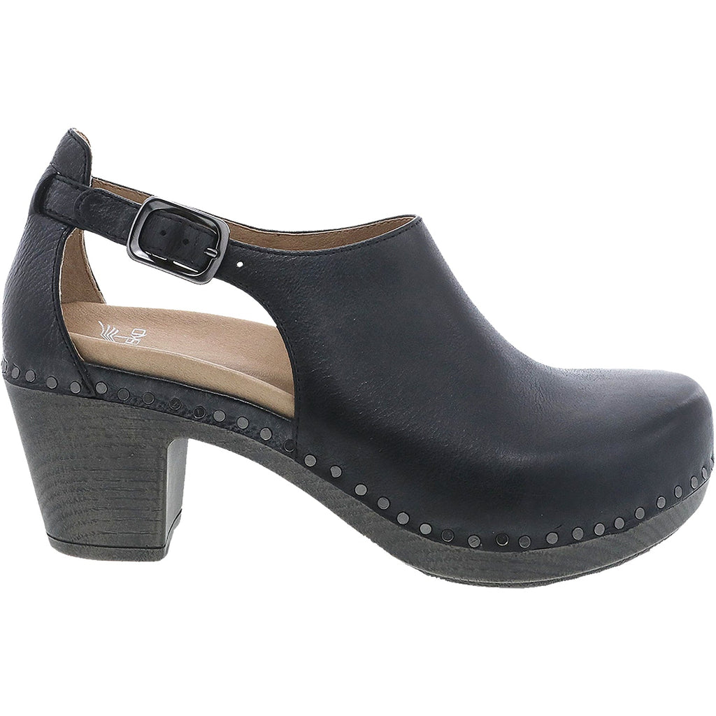 Dansko Sassy Women's High Heel Slip On Shoes Black Milled Burnished Leather