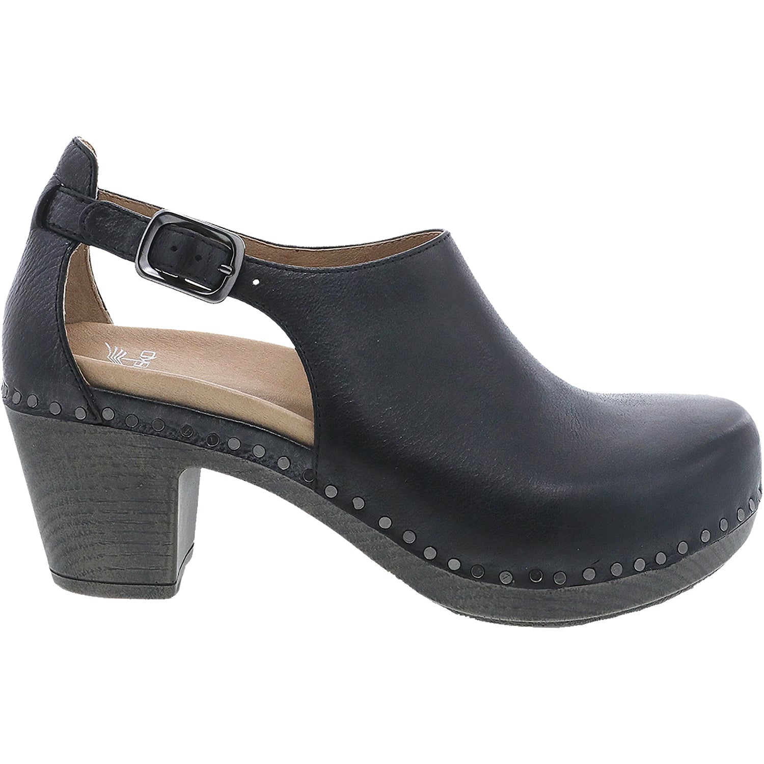Dansko Sassy Women's High Heel Slip On Shoes Black Milled Burnished Leather