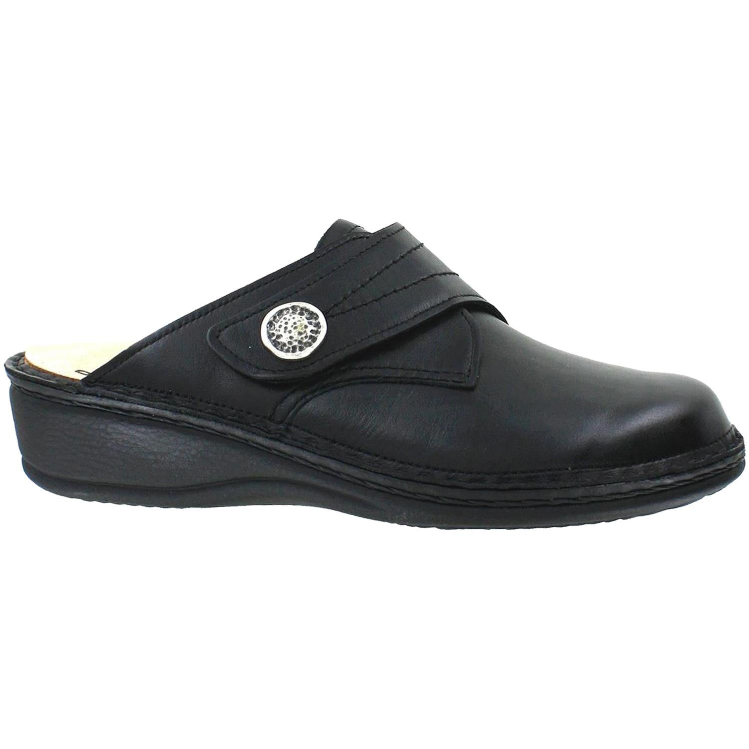 Finn Comfort Santa Fe Soft Women's Open Back Clogs Black Nappa Leather