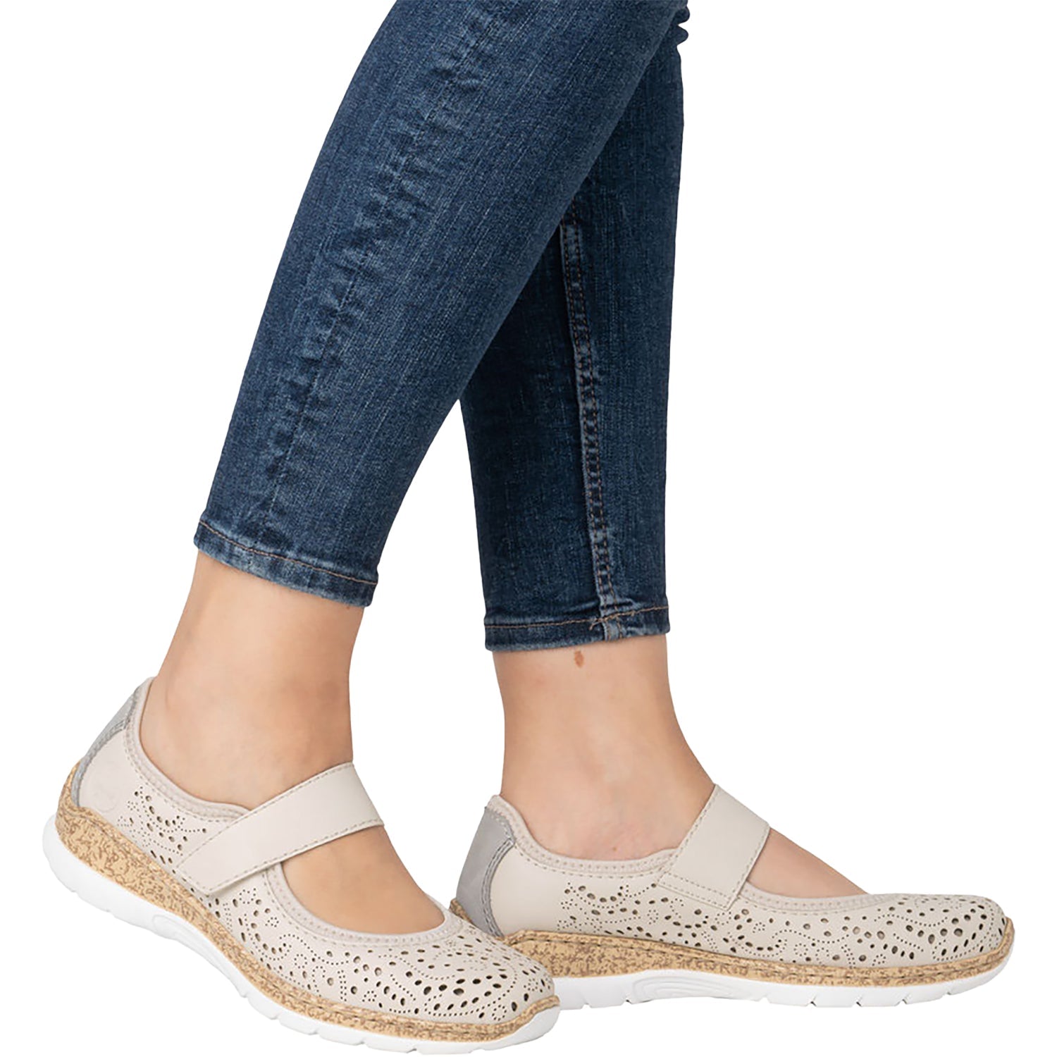 Rieker N4299-60 Stretch Women's Shoes Perle/Cement/Cream