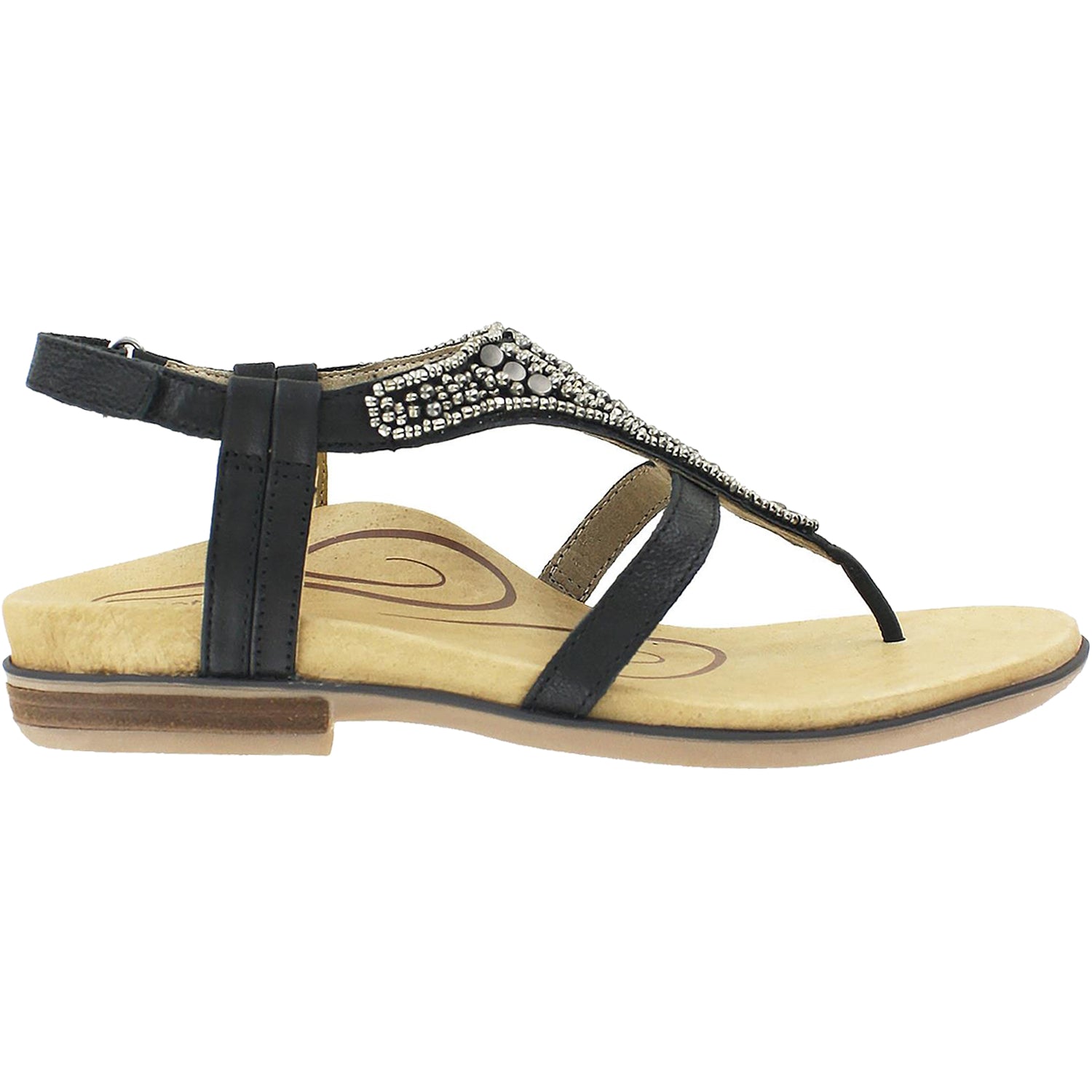 Aetrex Sheila Women's T-Strap Sandals Black/Beige Leather