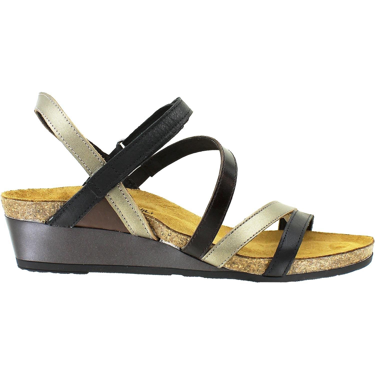 Naot Hero Women's Wedge Heel Sandals Black/Pewter/Walnut Leather