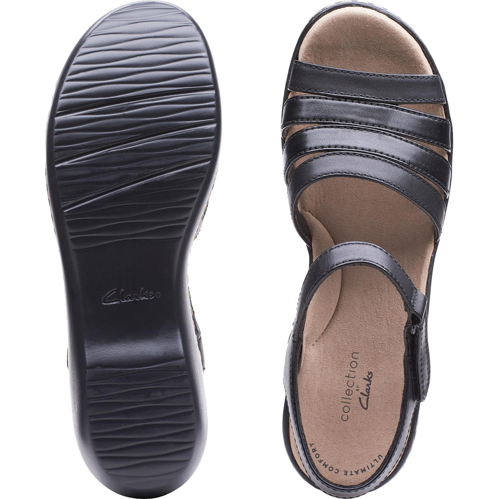 Clarks Delana Brenna Women's Wedge Sandals Black Leather