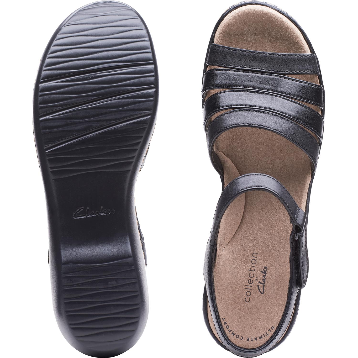 Clarks Delana Brenna Women's Wedge Sandals Black Leather