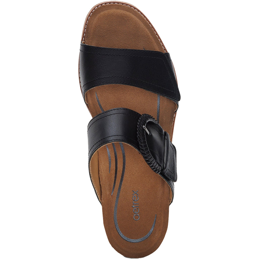 Aetrex Tatiana Women's Slide Sandals Black Leather
