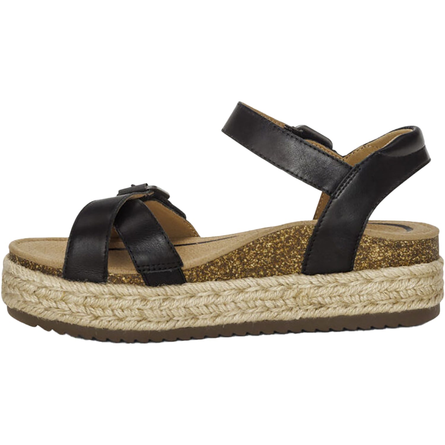Aetrex Paula Women's Espadrille Sandals Black Leather