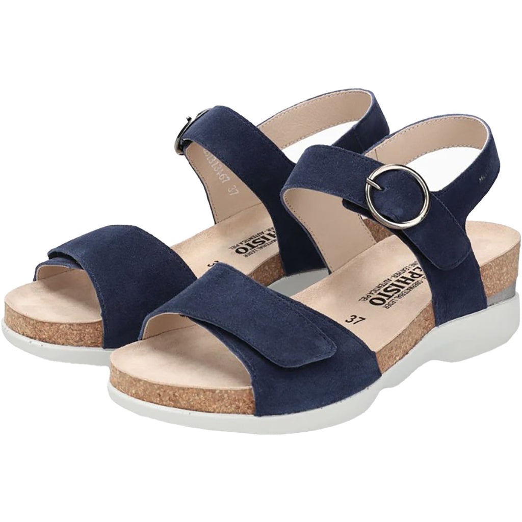 Mephisto Oriana Women's Wedge Sandals Midnight Blue Velvet Leather