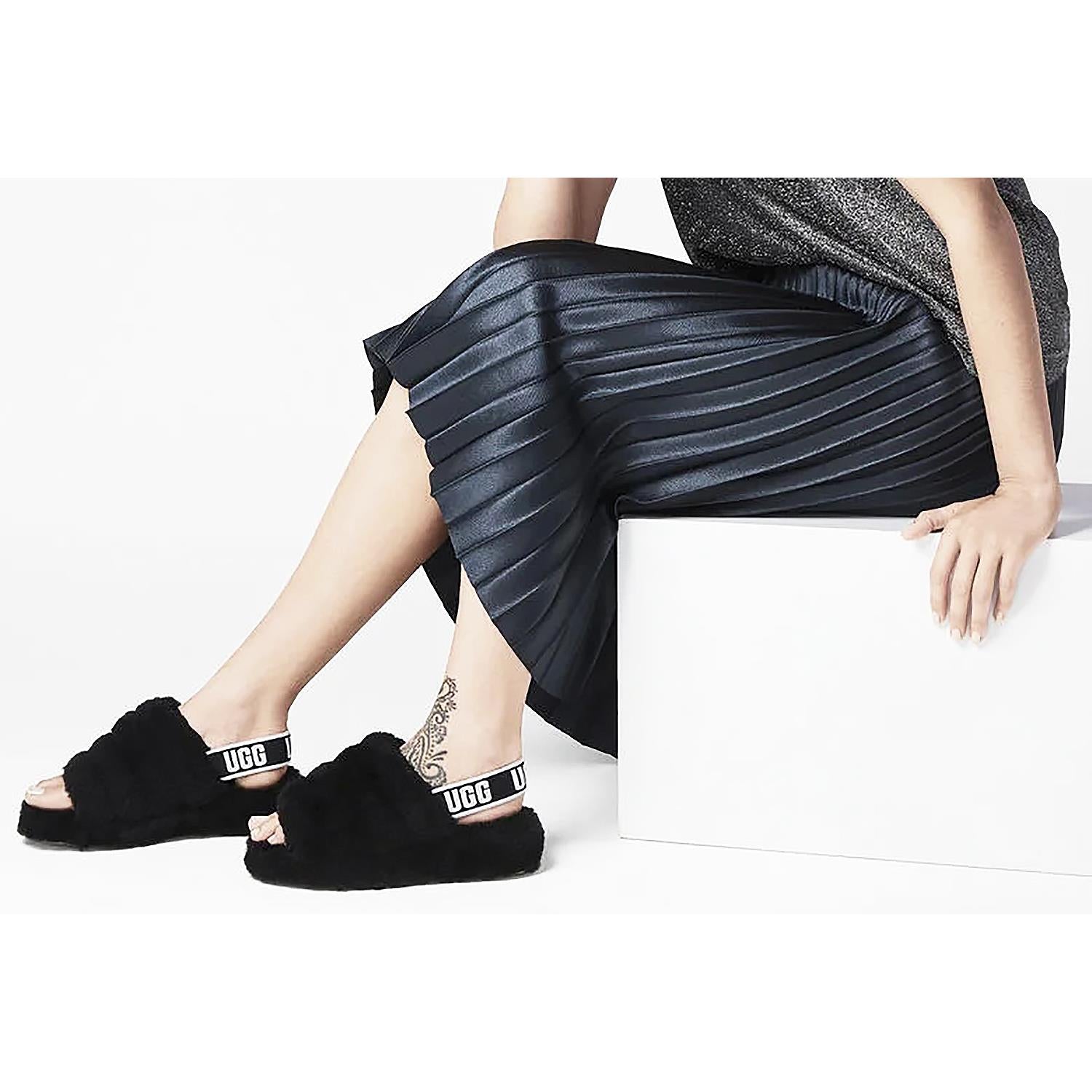 UGG Fluff Yeah Slide Women's Slippers Black Sheepskin
