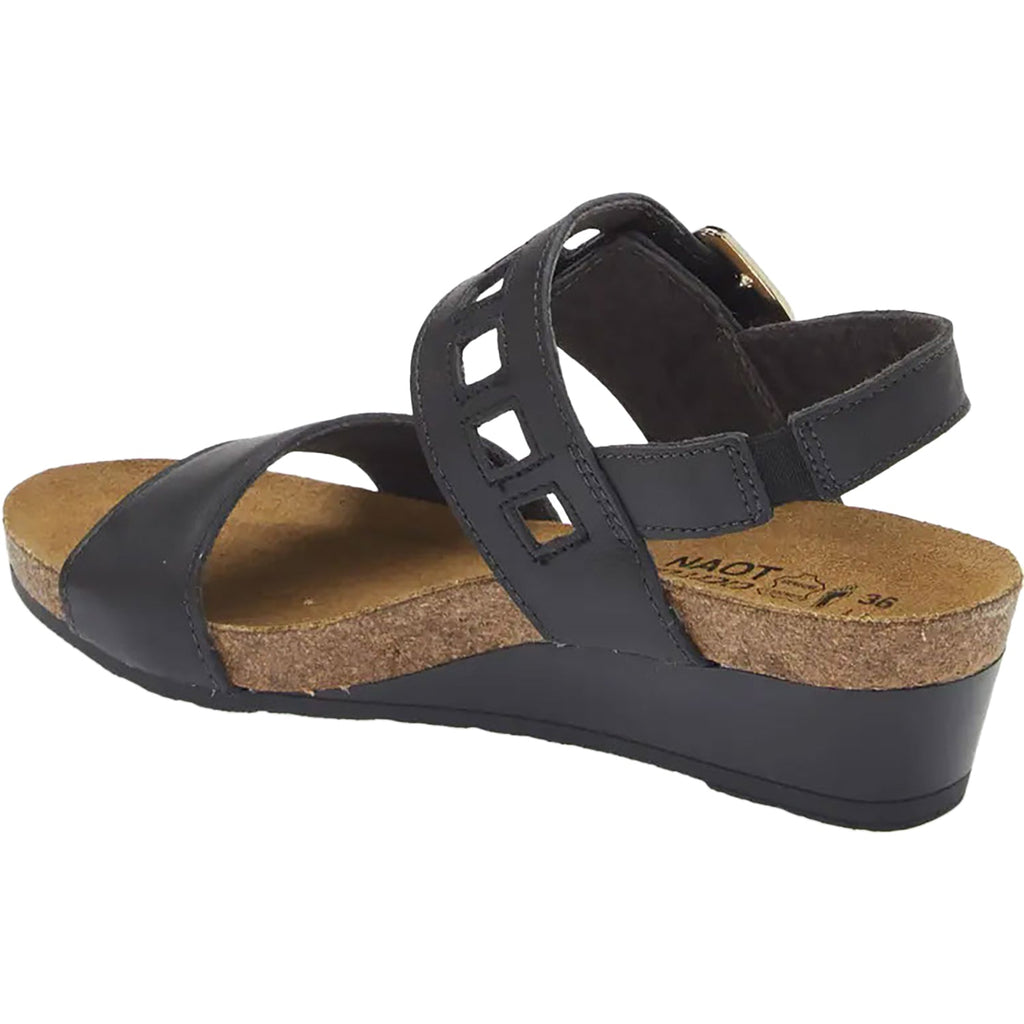 Naot Dynasty Women's Wedge Sandals Jet Black Leather