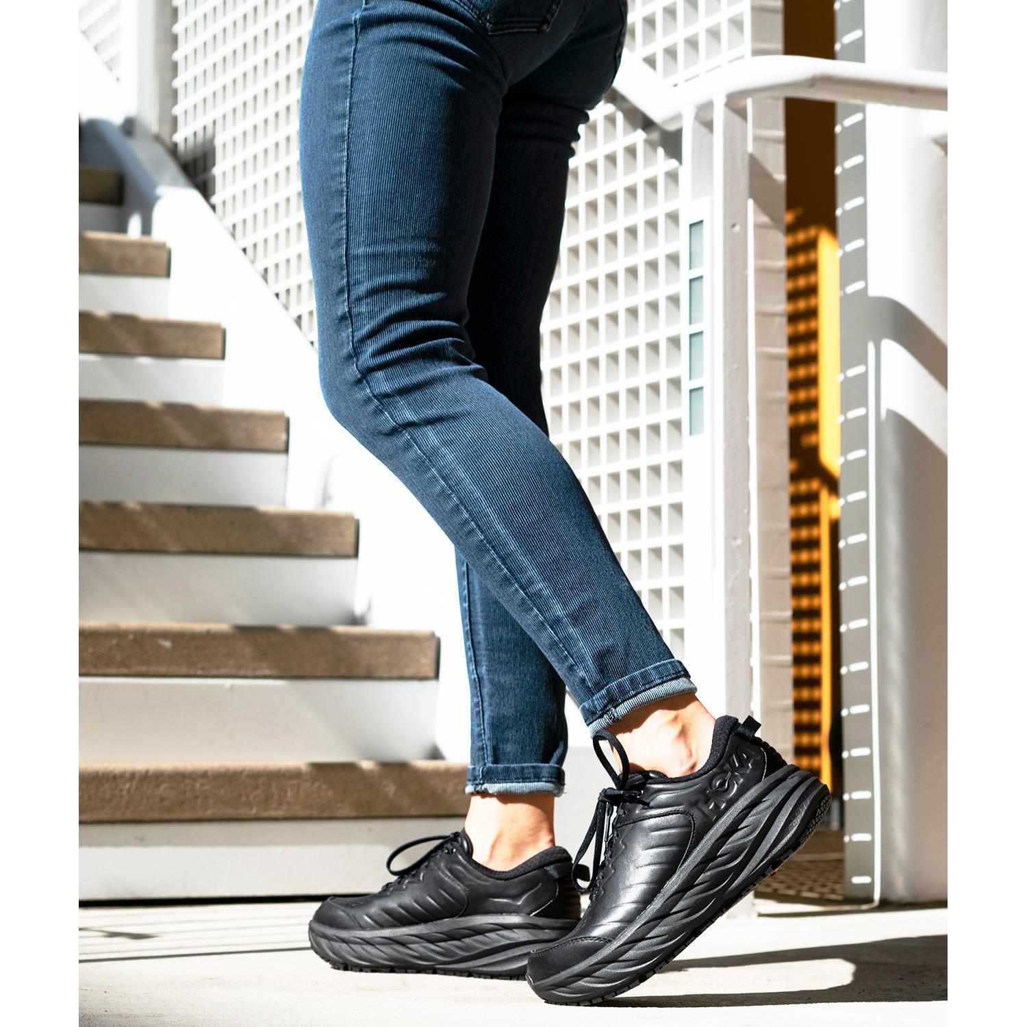 Hoka Bondi SR (Neutral Support) Women's Walking Shoes Black Leather