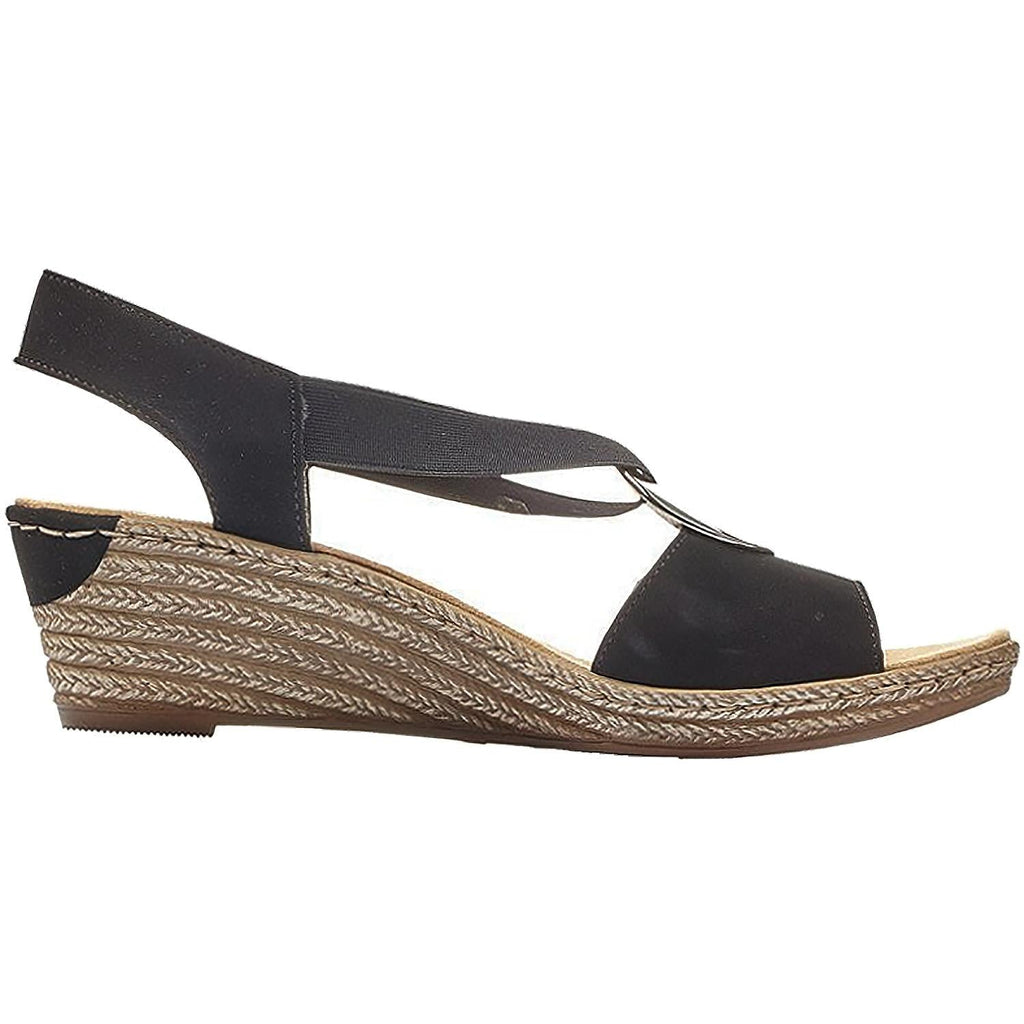 Rieker 624H6-00 Fanni H6 Women's Wedge Sandals Black Marokko Synthetic