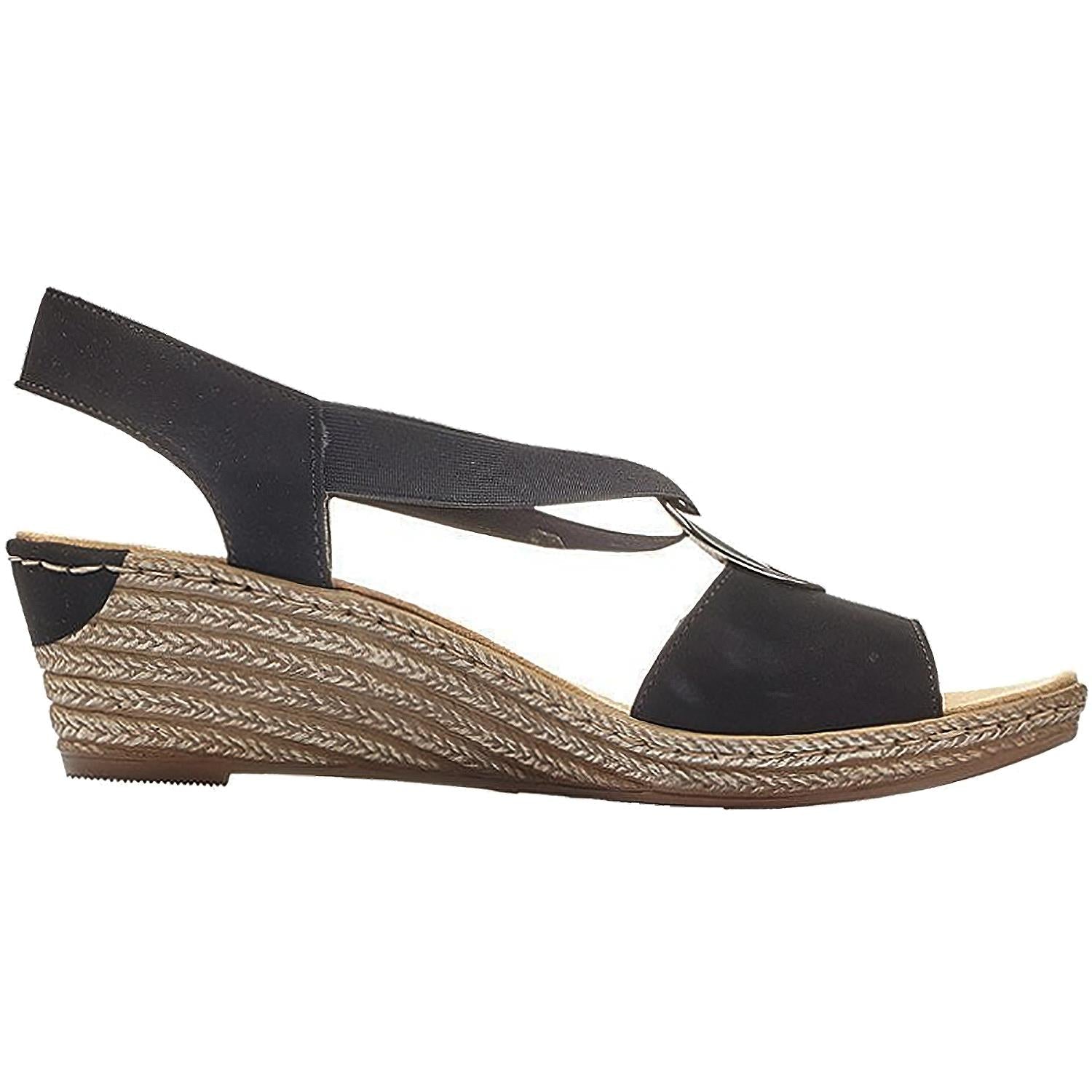 Rieker 624H6-00 Fanni H6 Women's Wedge Sandals Black Marokko Synthetic