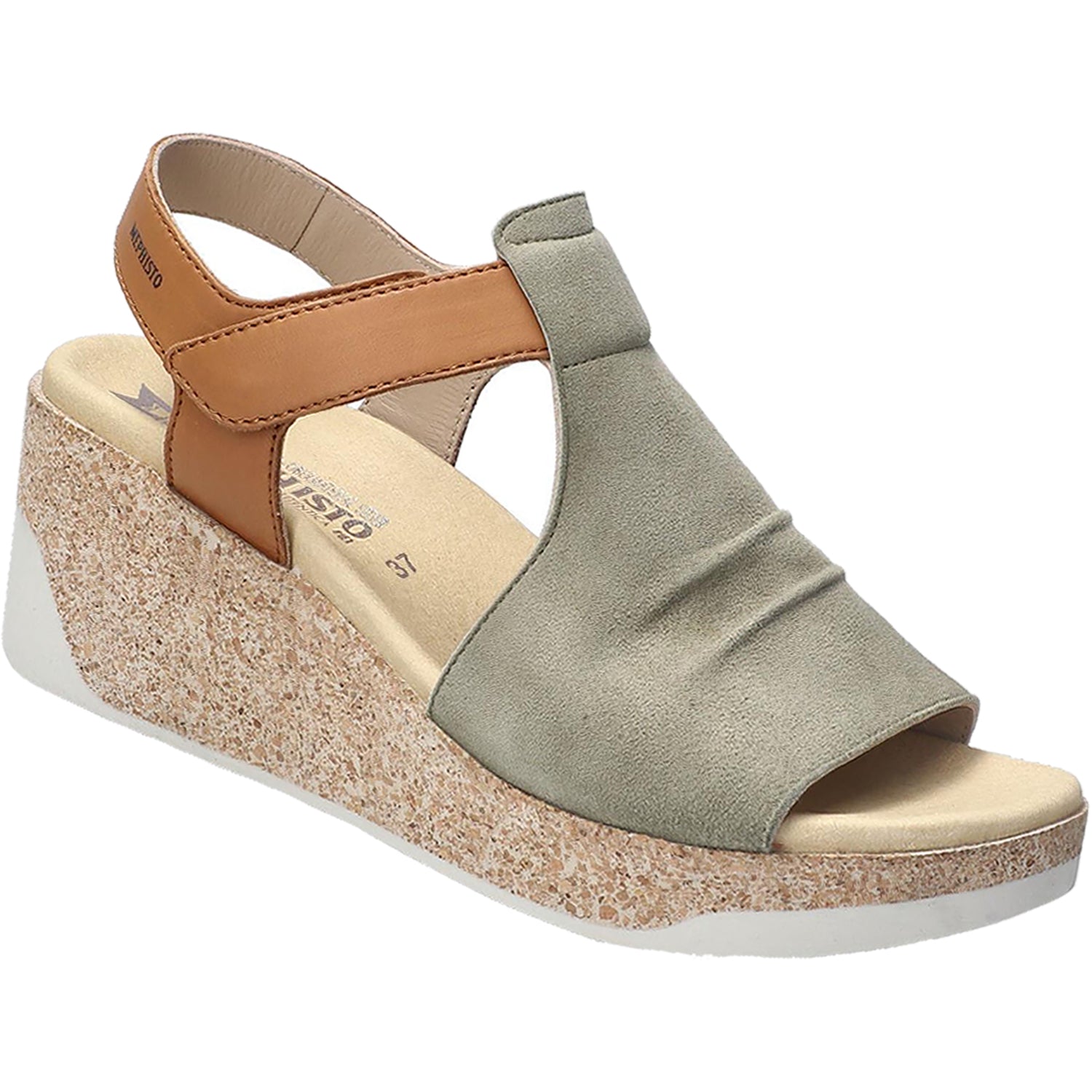 Mephisto Galiane Women's Wedge Sandals Light Khaki Leather/Suede