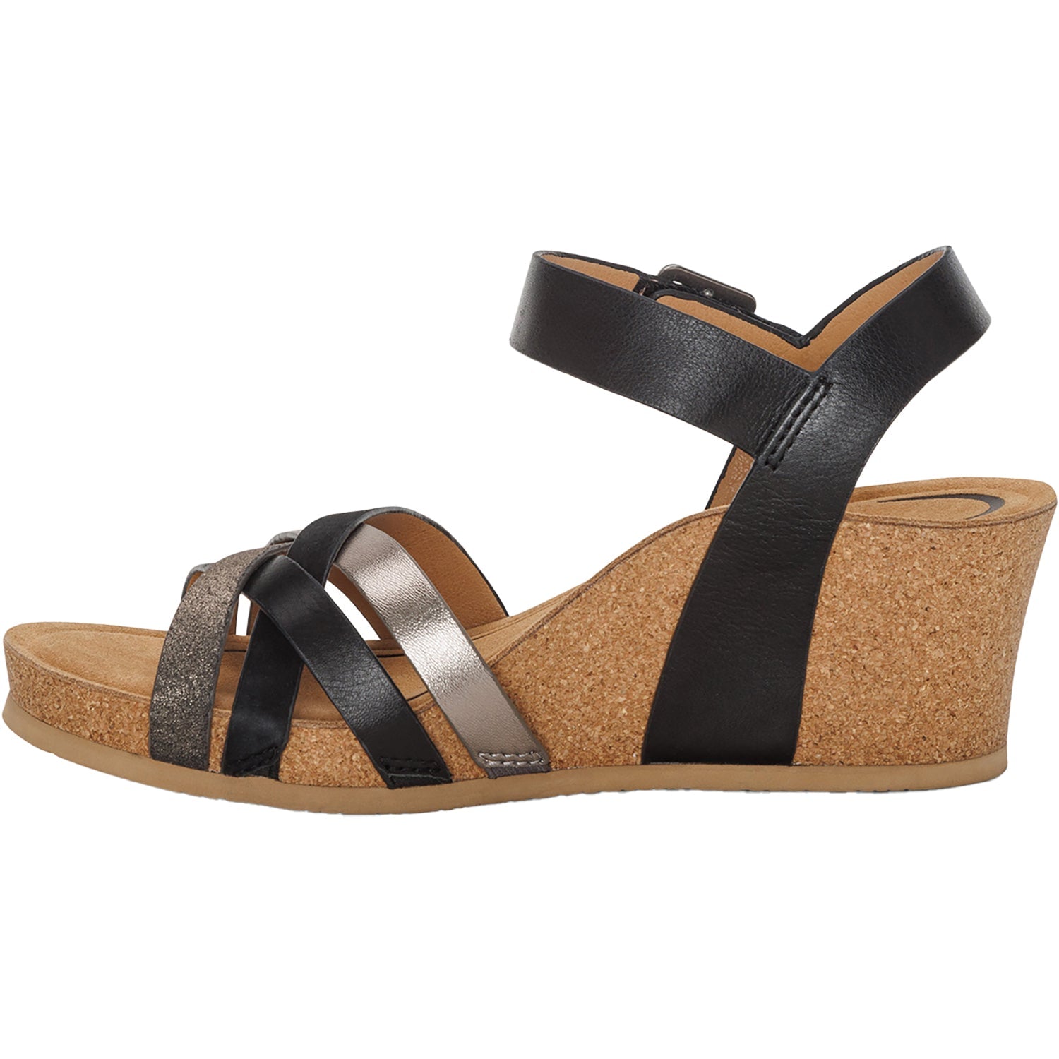 Aetrex Noelle Women's Wedge Sandals Black Multi Leather