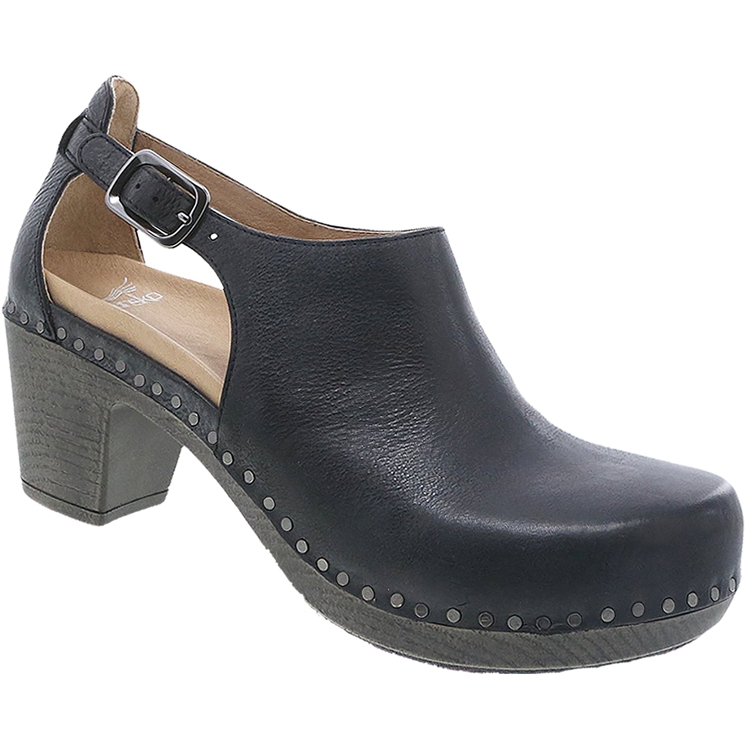 Dansko Sassy Women's High Heel Slip On Shoes Black Milled Burnished Leather