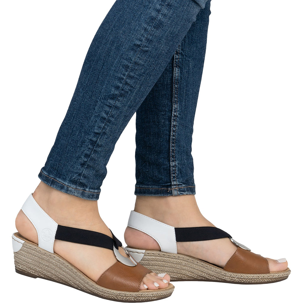 Rieker 624H6-24 Fanni H6 Women's Wedge Sandals Cayenne/Weiss Synthetic
