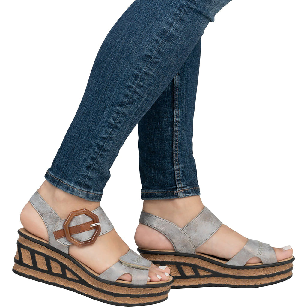 Rieker 68176-40 Women's Wedge Sandals Grey/Cayenne Synthetic