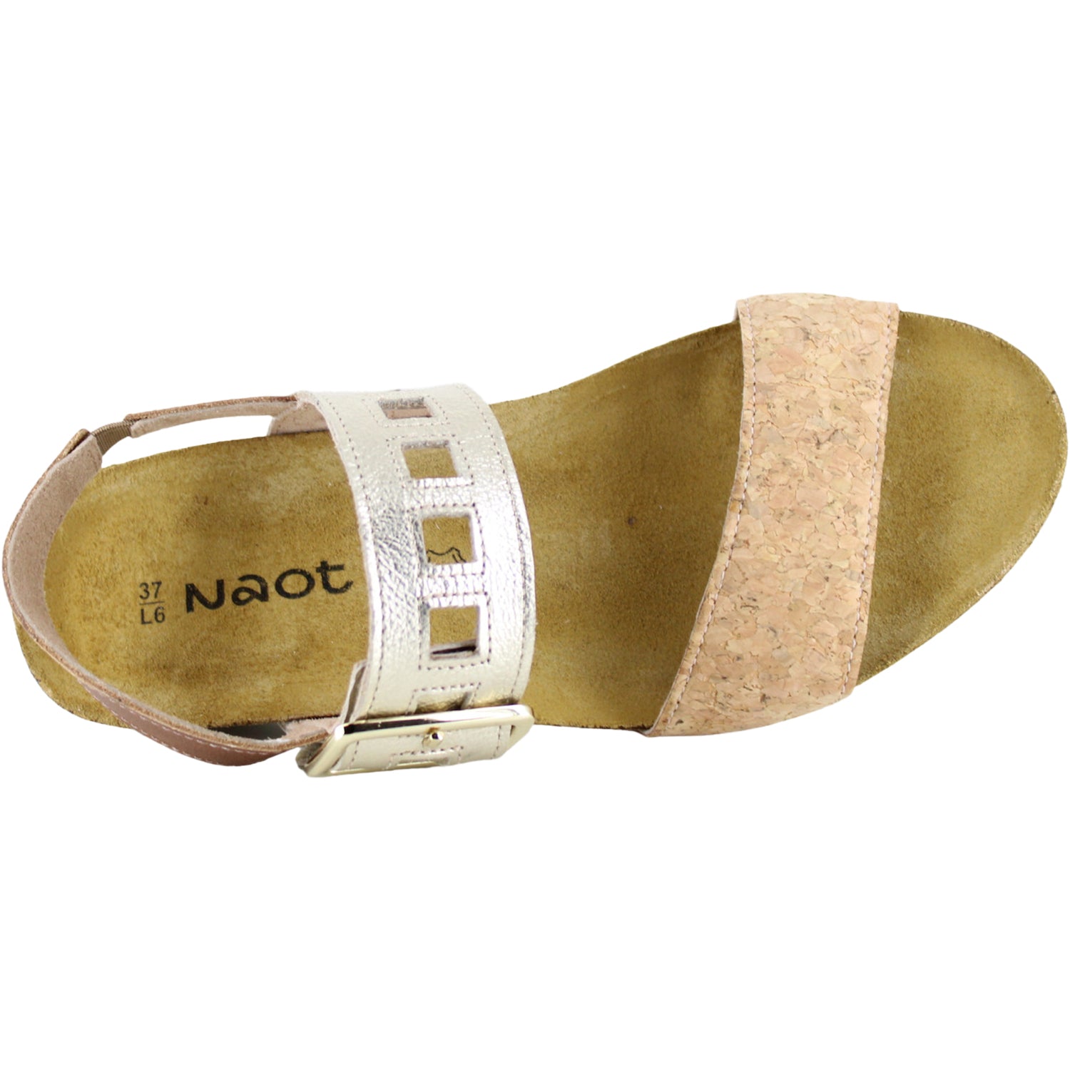 Naot Dynasty Women's Wedge Sandals Cork/Radiant Gold/Latte Leather