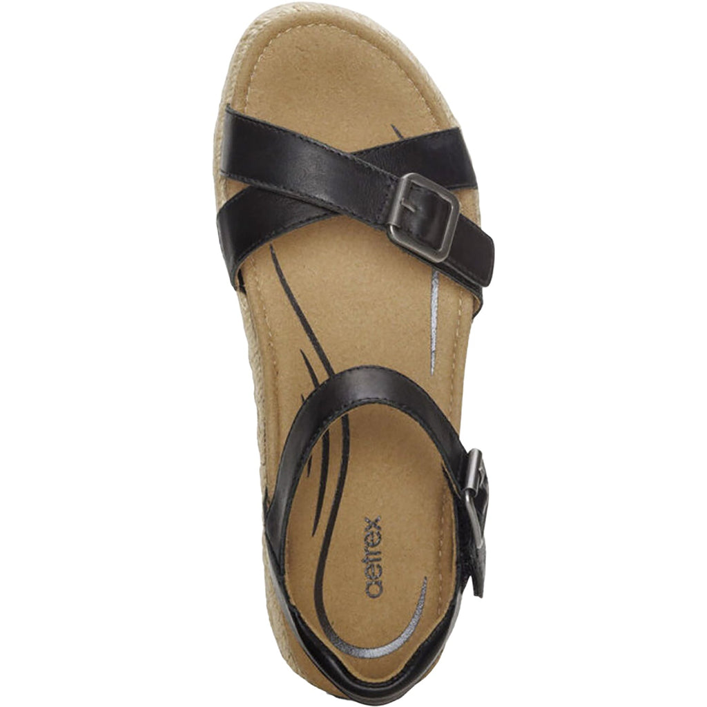 Aetrex Paula Women's Espadrille Sandals Black Leather