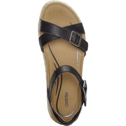 Aetrex Paula Women's Espadrille Sandals Black Leather