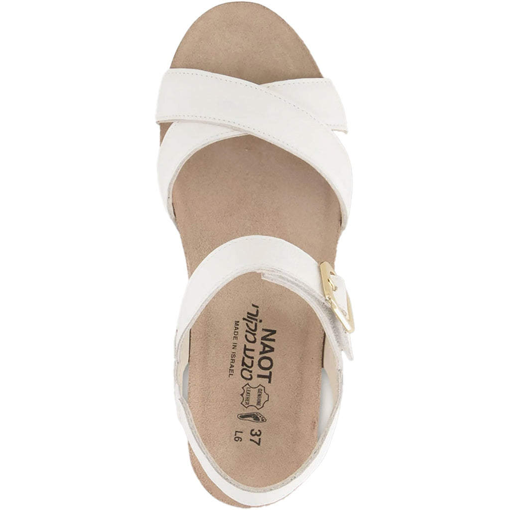 Naot Throne Women's Wedge Sandals Soft White Leather