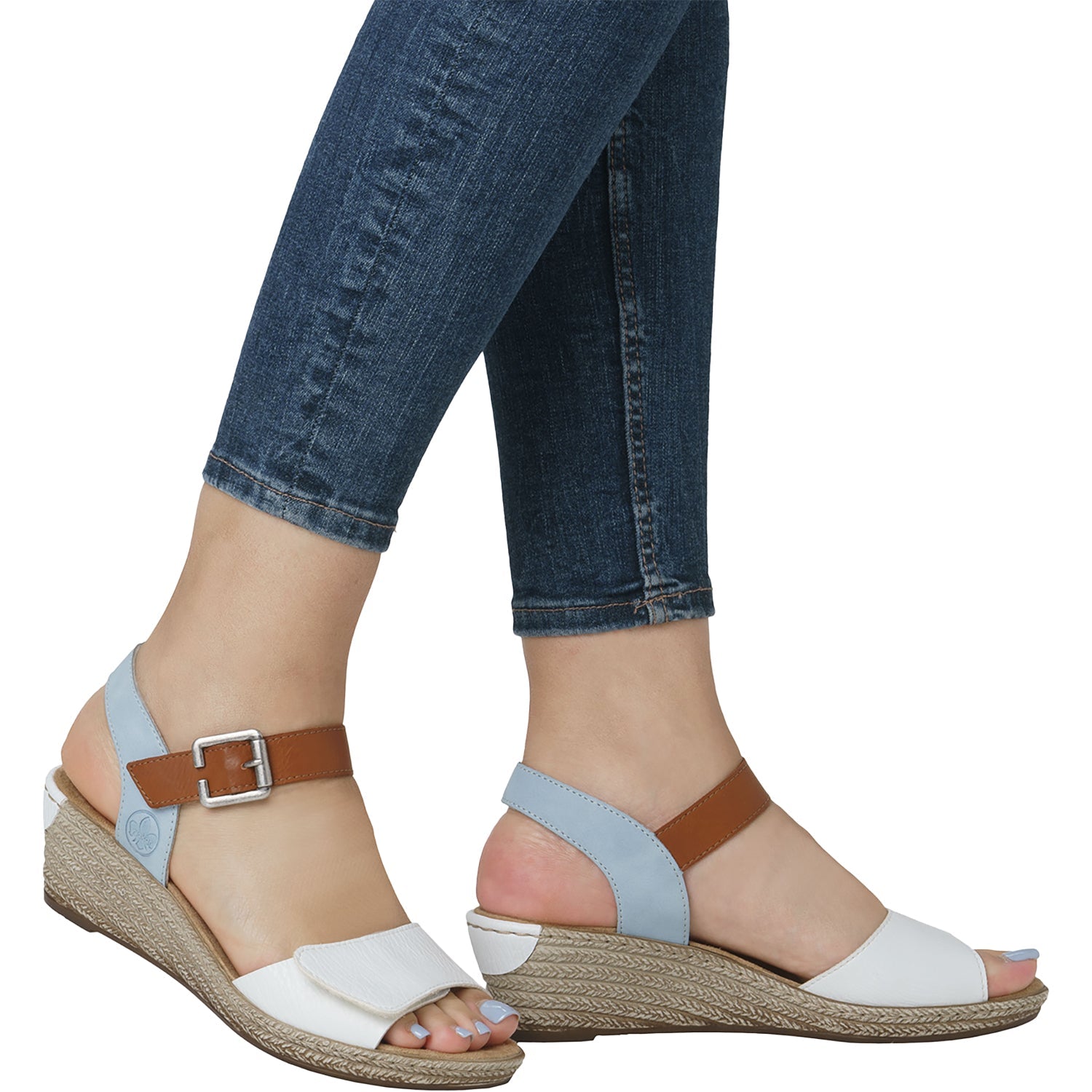 Rieker 62460-80 Fanni 80 Women's Wedge Sandals Weiss/Cayenne/Ciel Synthetic
