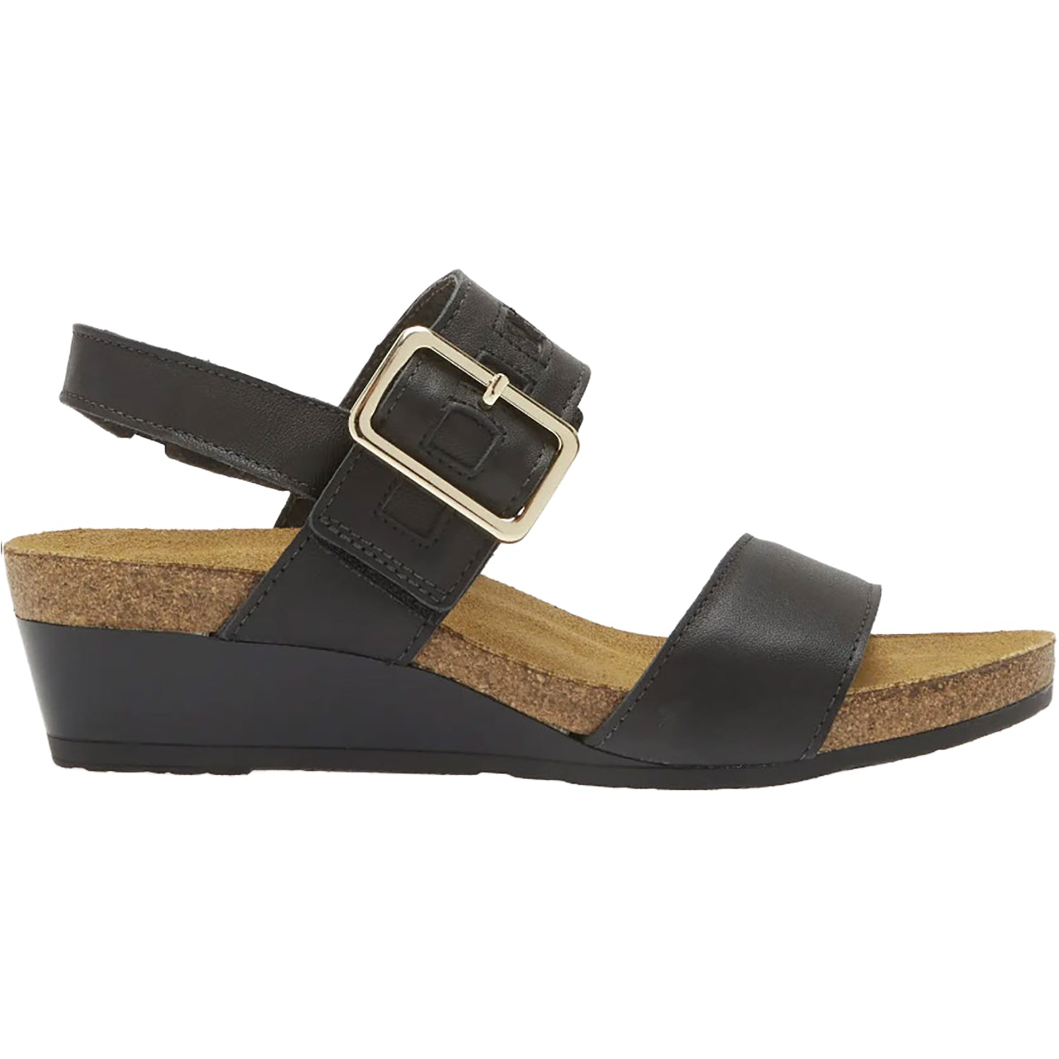 Naot Dynasty Women's Wedge Sandals Jet Black Leather