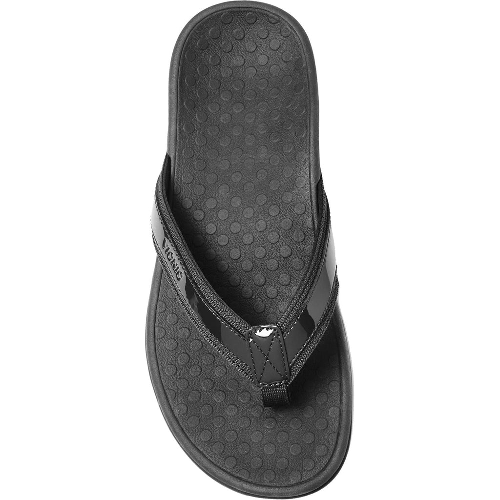 Vionic Tide II Patent Women's Toe Post Sandals Black Leather