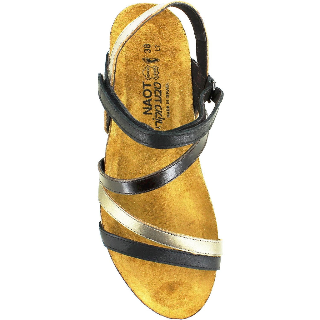 Naot Hero Women's Wedge Heel Sandals Black/Pewter/Walnut Leather