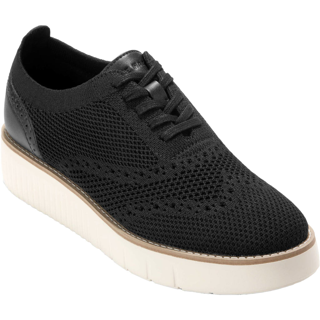 Grand City Platform Stitchlight Women's Sporty Lace Up Shoes Black Knit