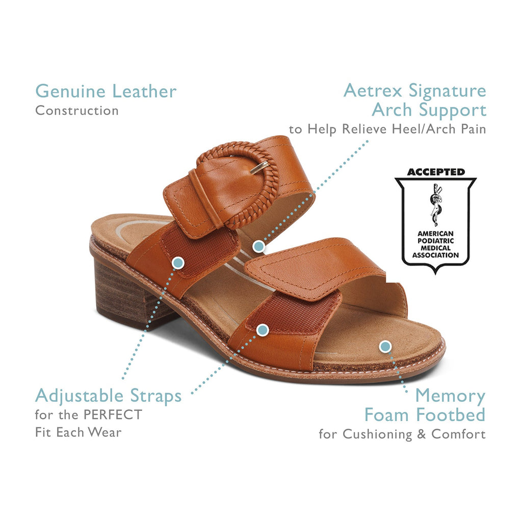 Aetrex Tatiana Women's Slide Sandals Cognac Leather