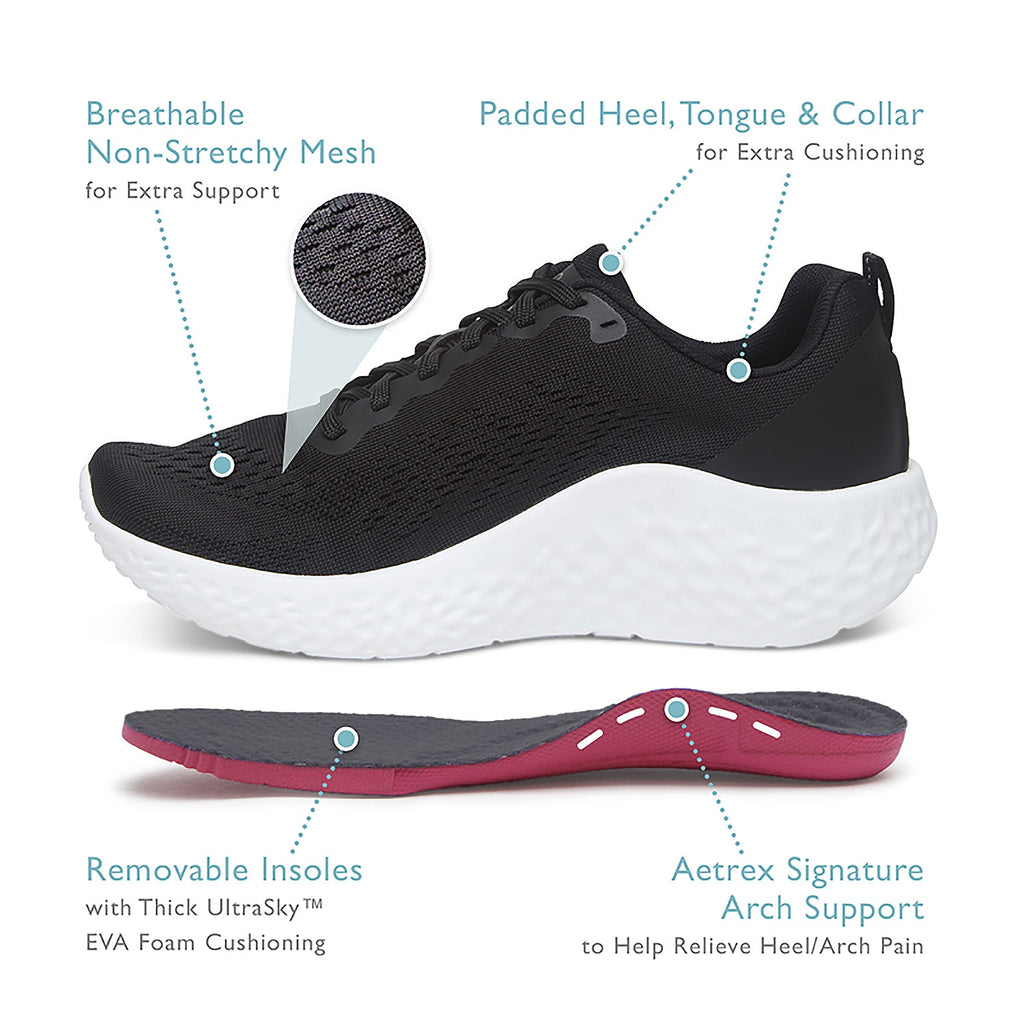 Aetrex Danika Women's Arch Support Sneakers Black Mesh