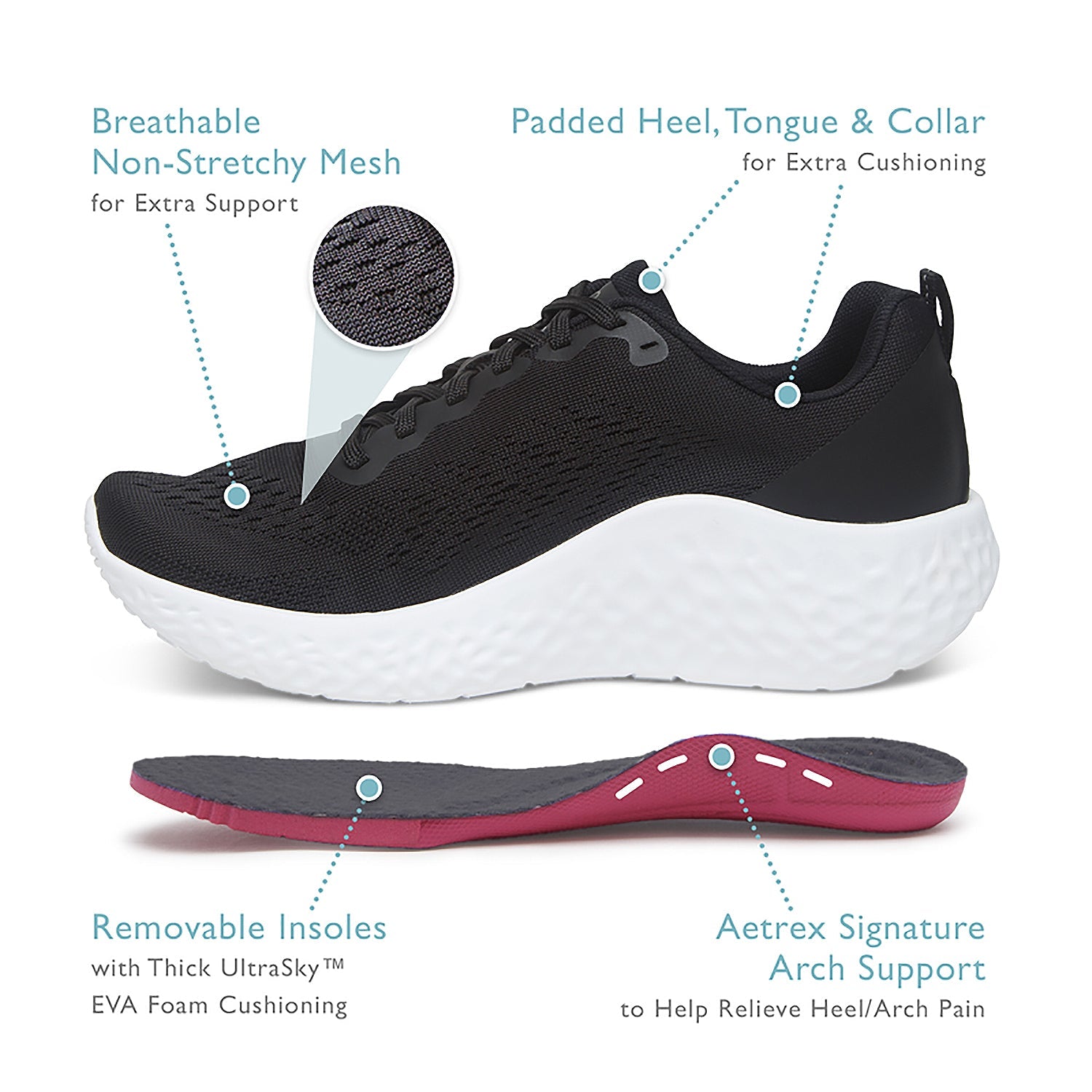 Aetrex Danika Women's Arch Support Sneakers Black Mesh