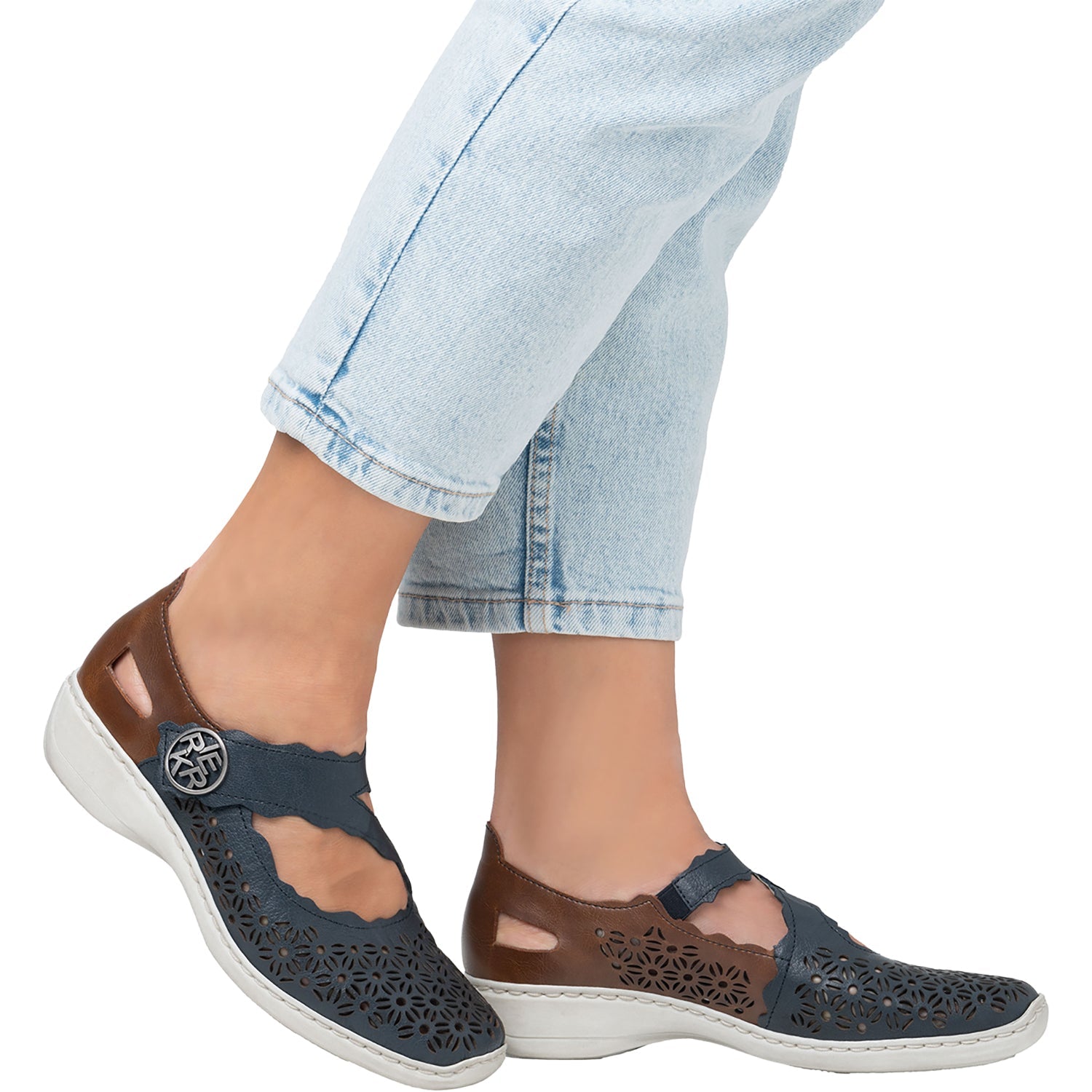 Rieker 413G4-14 Women's Mary Janes Traditional Pazifik/Mogano Leather