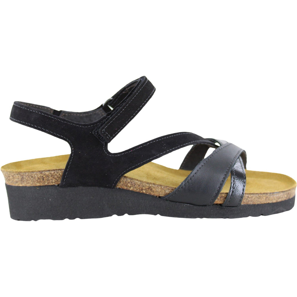Naot Sophia Women's Sandals Black Velvet/JetBlack/Black Crinkle Pat Leather