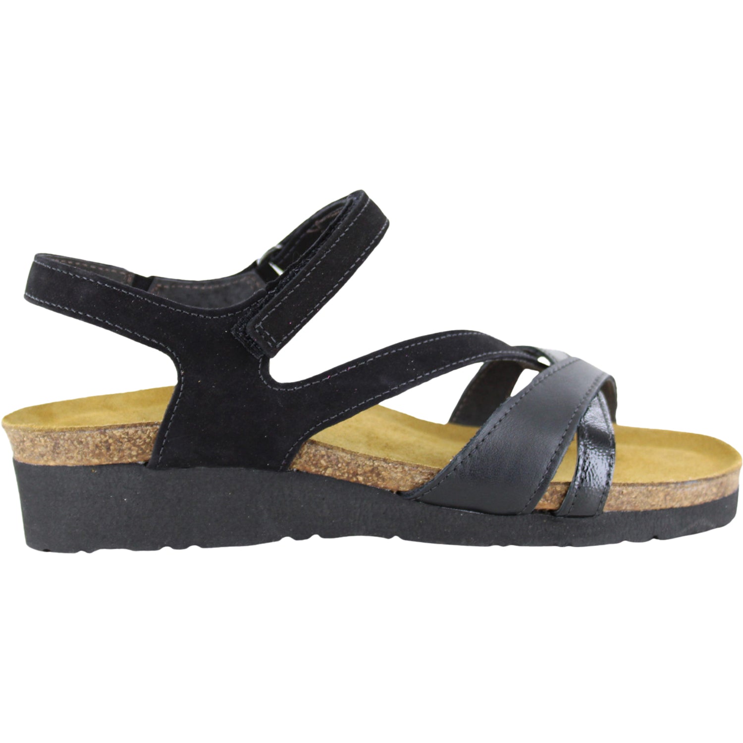 Naot Sophia Women's Sandals Black Velvet/JetBlack/Black Crinkle Pat Leather