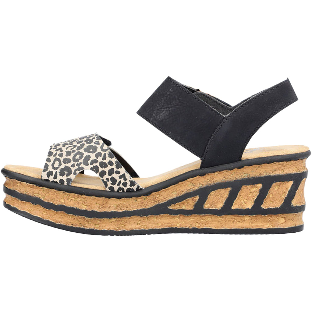 Rieker 68176-00 Women's Wedge Sandals Ginger/Schwarz/Lightgold Synthetic