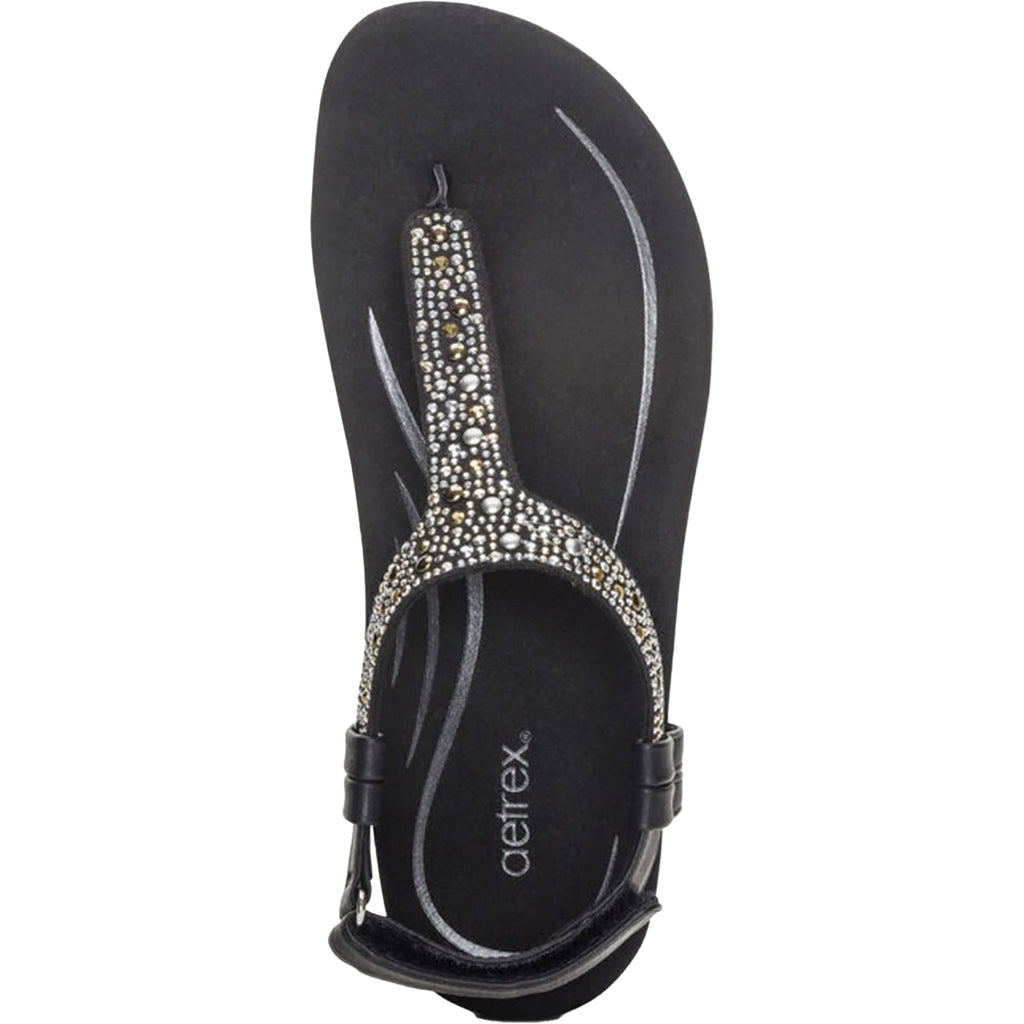 Aetrex Marni Women's Thong Sandals Black With Embellishments Synthetic