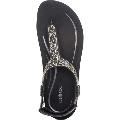 Aetrex Marni Women's Thong Sandals Black With Embellishments Synthetic