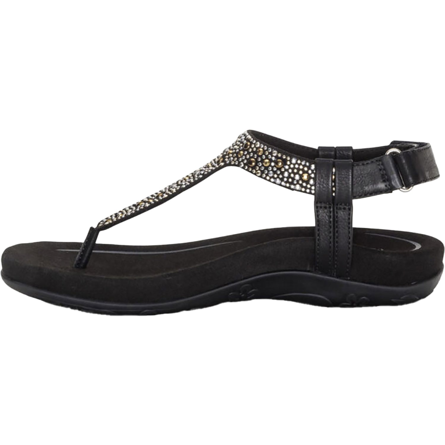 Aetrex Marni Women's Thong Sandals Black With Embellishments Synthetic