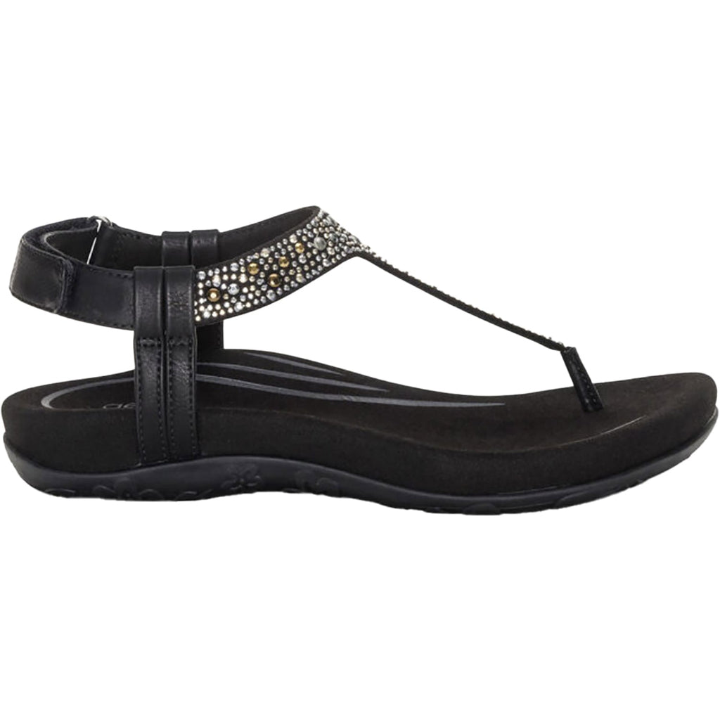 Aetrex Marni Women's Thong Sandals Black With Embellishments Synthetic