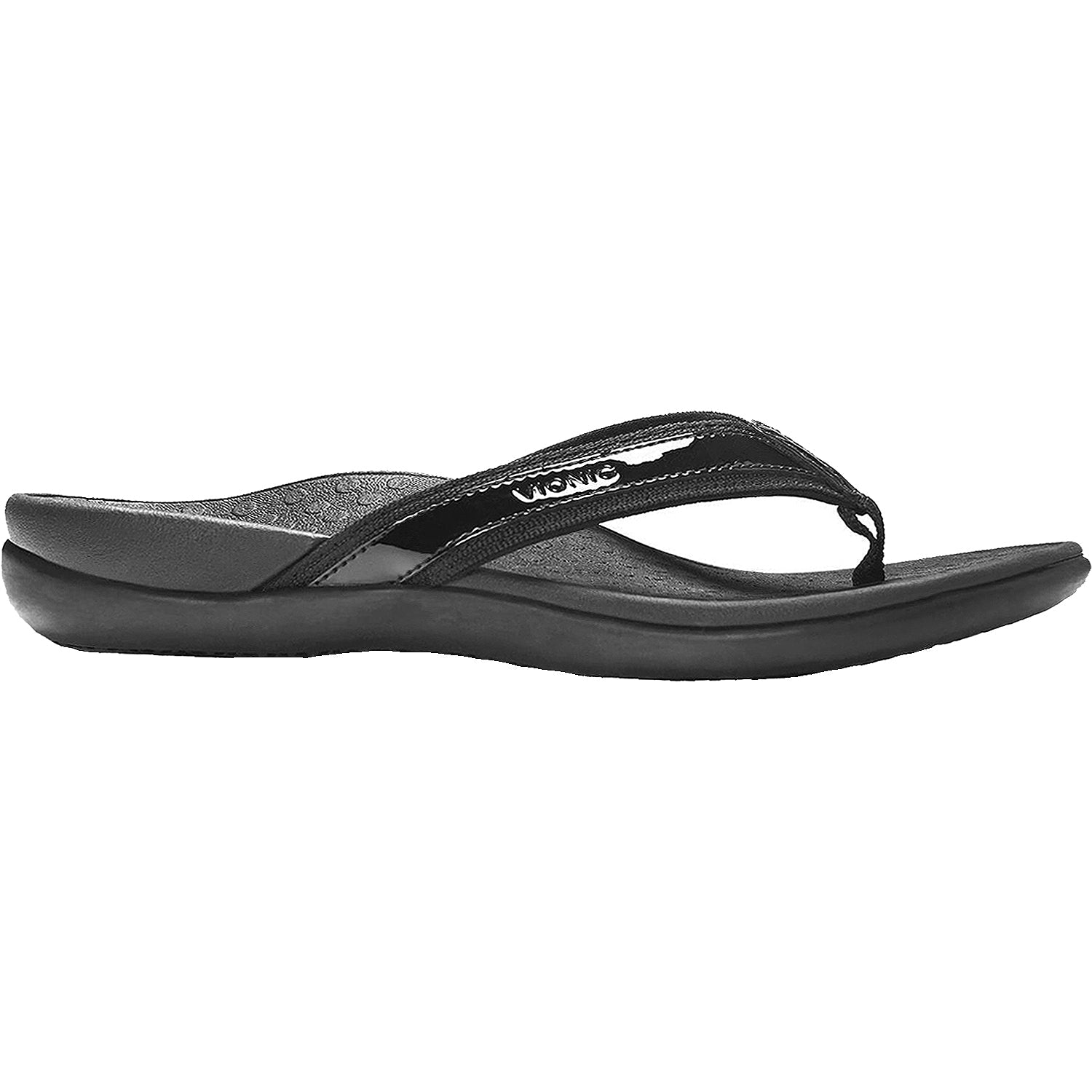 Vionic Tide II Patent Women's Toe Post Sandals Black Leather