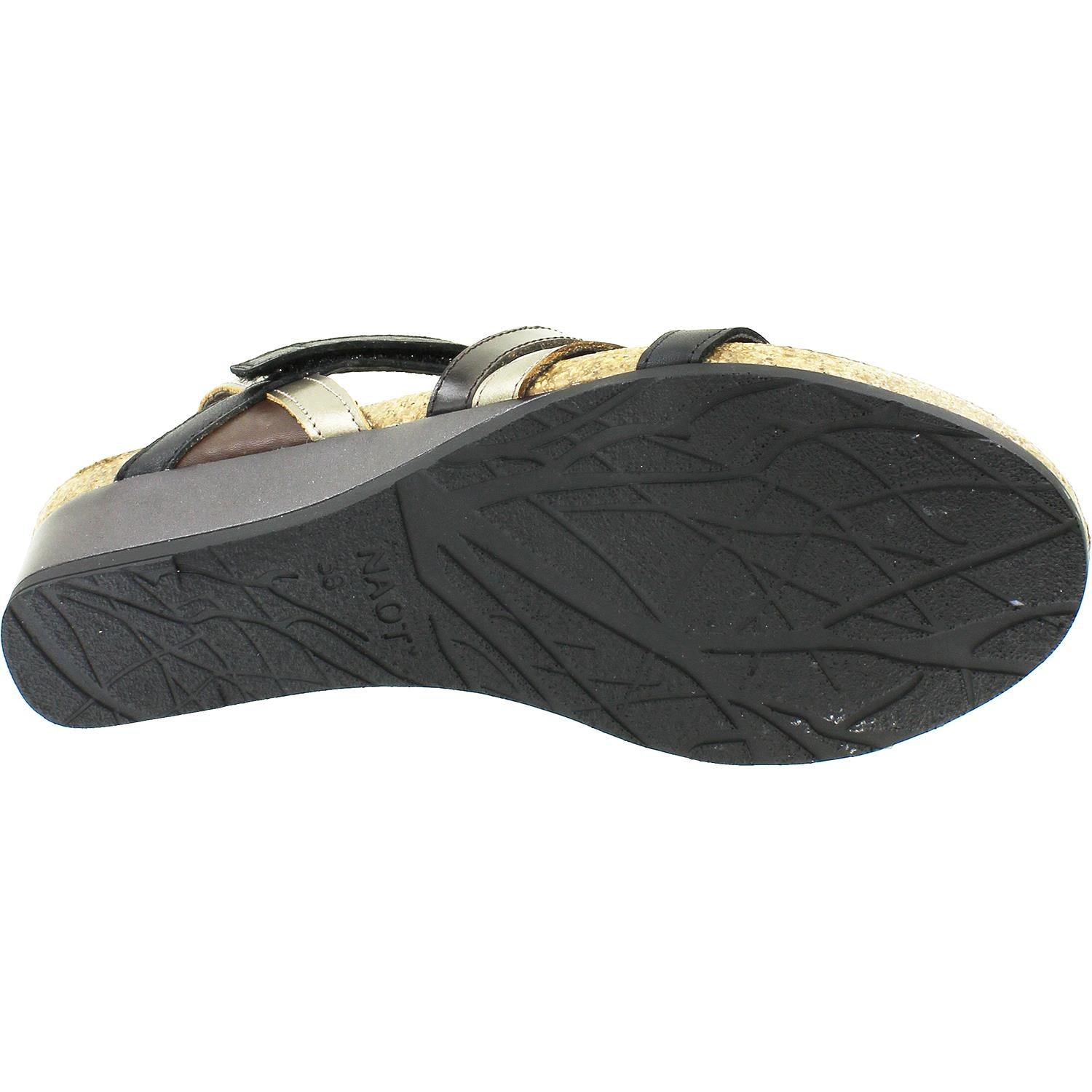Naot Hero Women's Wedge Heel Sandals Black/Pewter/Walnut Leather