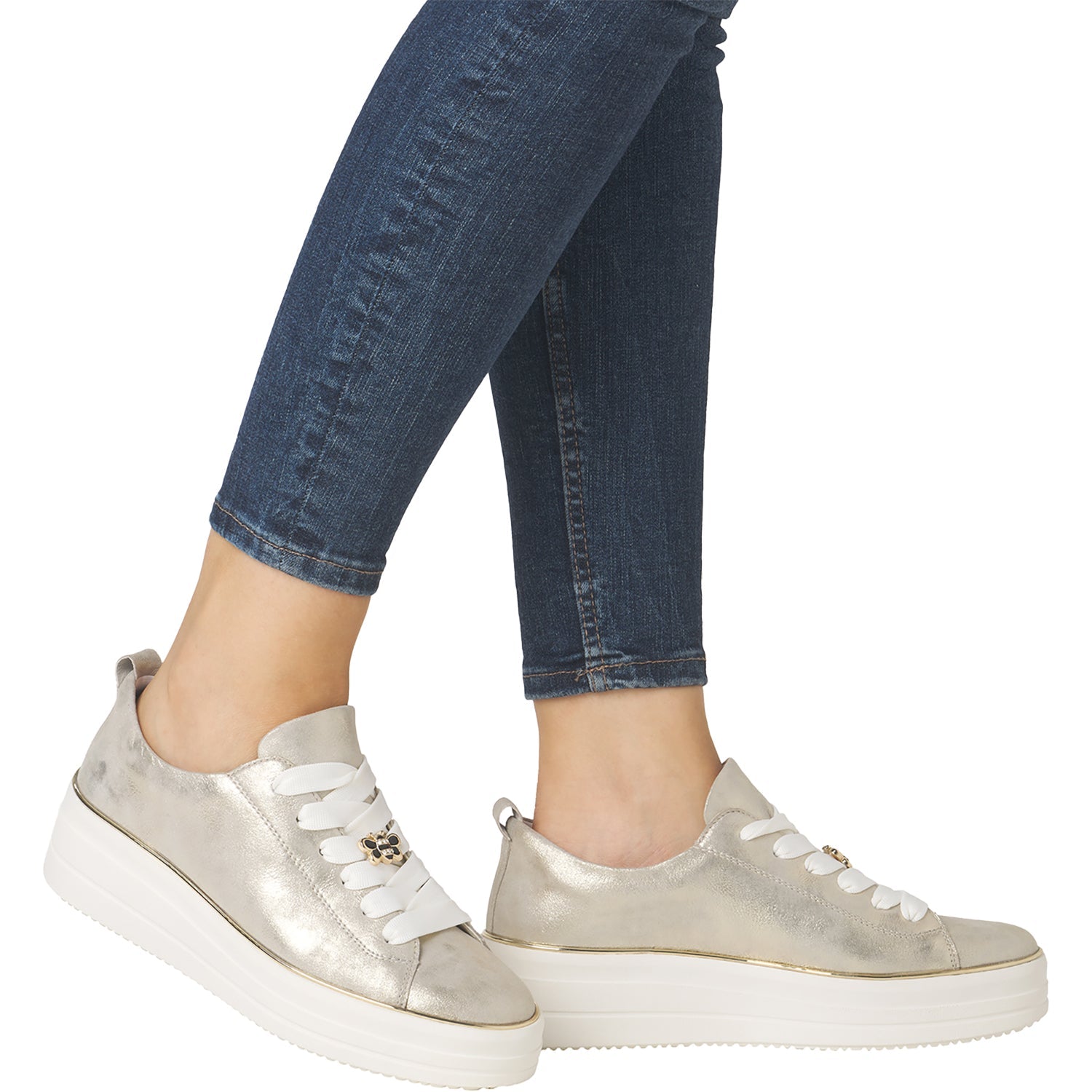 Remonte D1C03-60 Julika 03 Women's Lace Up Shoes Muschel Leather with Gold Trim