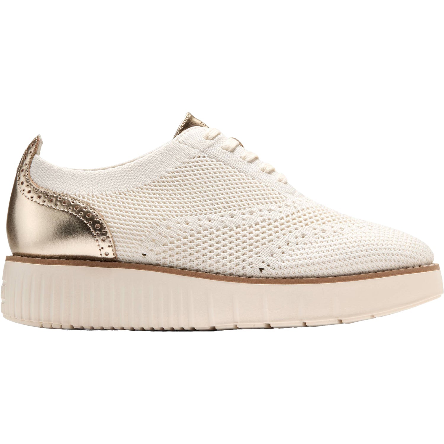 Grand City Platform Stitchlight Women's Sporty Lace Up Shoes Ivory Knit