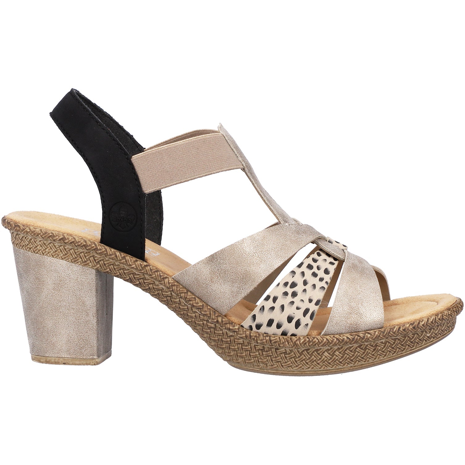 Rieker 665K3-60 Rabea K3 Women's High Heel Sandals Beige/Black Synthetic